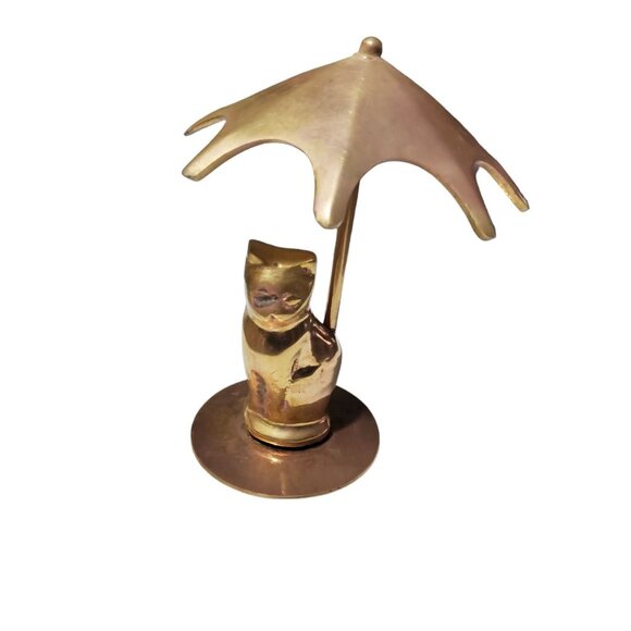 Vintage Brass Cat with Umbrella figurine, Cira 70s / 80s - Picture 2 of 4